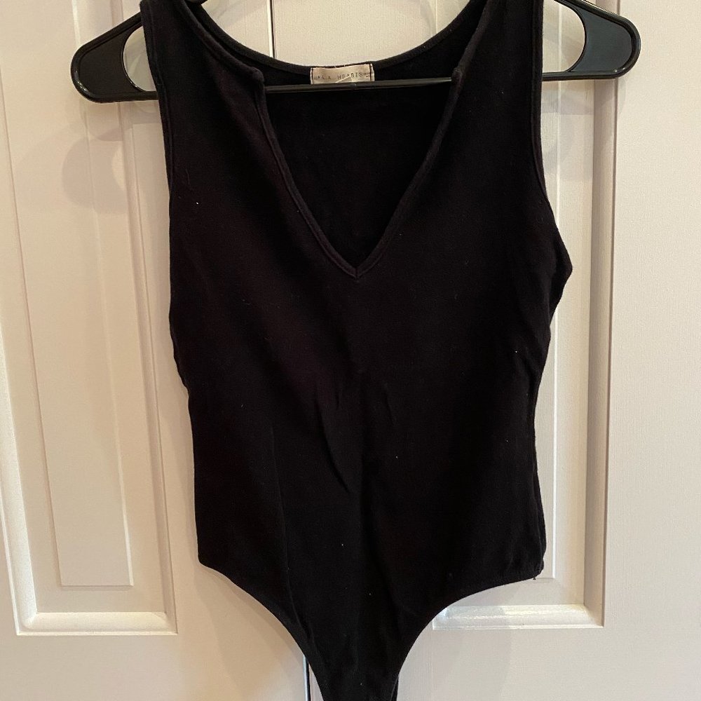 Black V neck thong Bodysuit